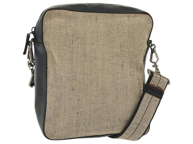 PRADA Shoulder Bag Canvas Leather Beige Black Silver Auth bs29206 Silvery