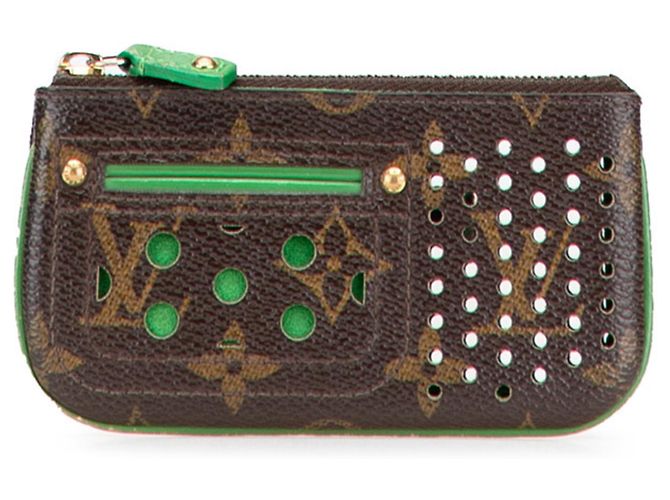 Monedero/caja de monedas perforada Monogram Louis Vuitton Castaño Verde claro