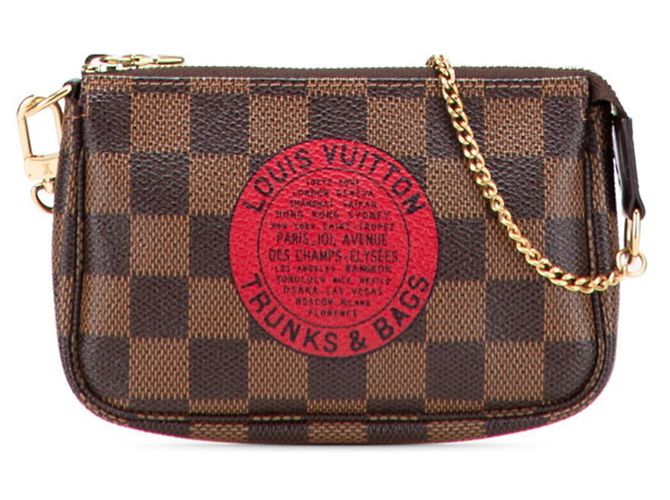 Mini Pochette Acessórios Damier Louis Vuitton Marrom Vermelho