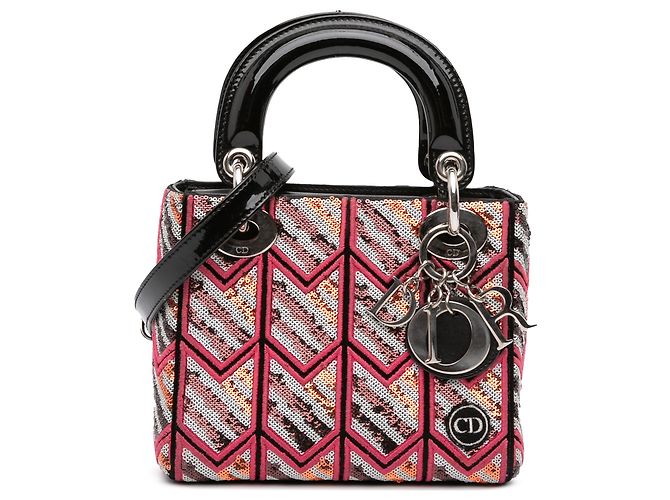 Dior Mini Lady Dior en cuir verni rose à sequins