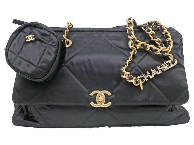 Chanel Bowling Tote Bag Schwarz Satin