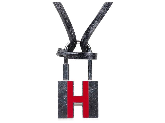 Hermès Hermes H Motif Padlock Necklace Black Silvery Red