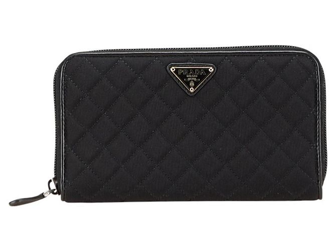 Carteira longa com placa de logo triangular Prada Preto