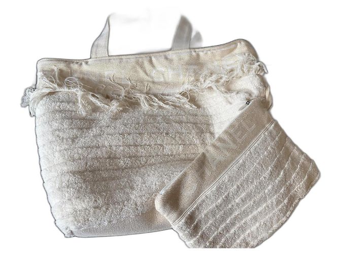 Saco de praia Chanel de algodão bege com bolsa