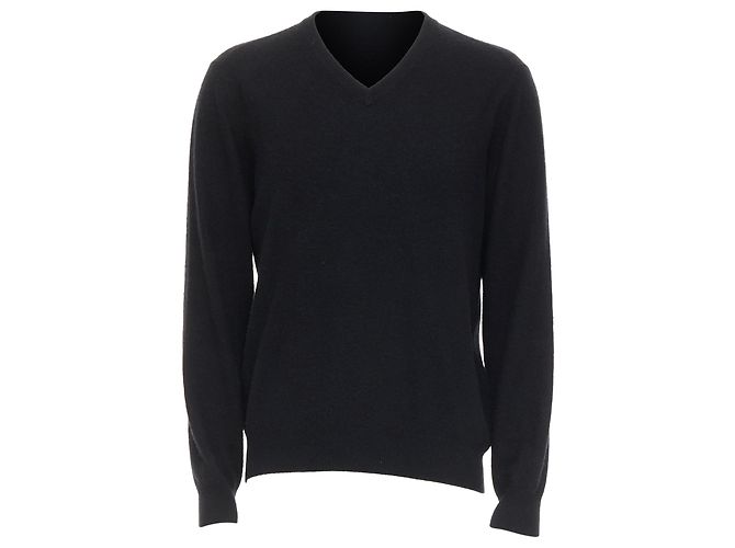 Minimalistischer klassischer V-Ausschnitt-Pullover aus schwarzer Kaschmirwolle von Hermès