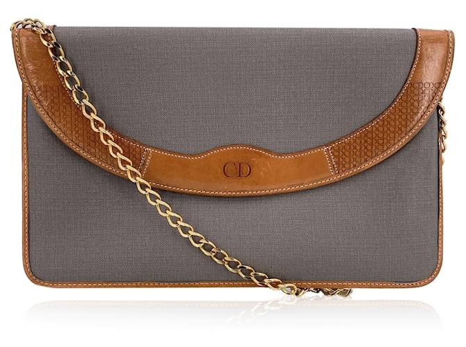 Dior Vintage Leather Shoulder Bag Grey  ref.2517294