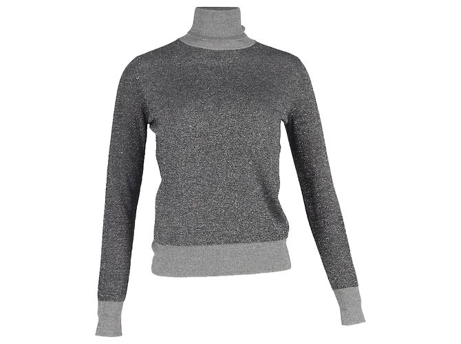 Pull à col roulé métallique Joseph en laine grise
