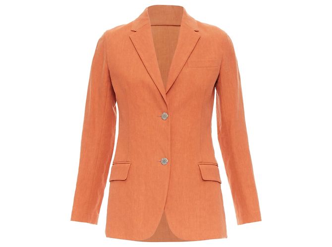 Hermès Blazer de Linho com Botão e Logo Hermes Laranja