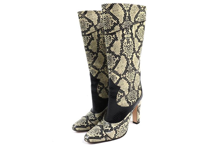 Botas de couro com padrão de python Gucci Preto Bege