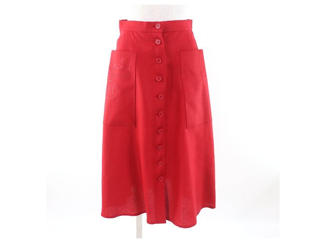 Hermès Hermes Embroidered caleche Linen Skirt