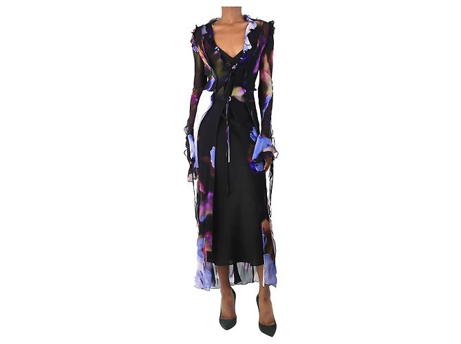 Rat & Boa Lila und schwarze Blumen Wickelkleid - Größe S