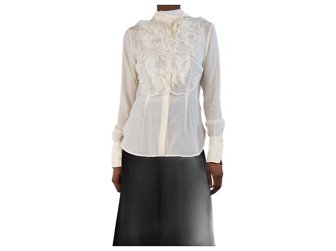 Ermanno Scervino Creme Seidenbluse mit Spitzendetails - Größe UK 6 Roh