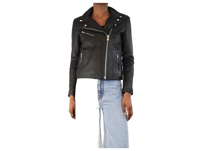 Samsoe & Samsoe Black leather biker jacket - size XS