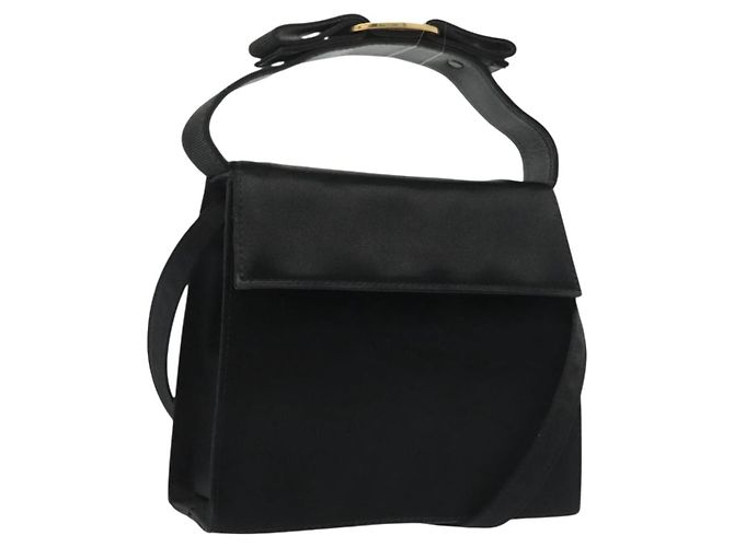 Borsa a Spalla Salvatore Ferragamo Vala Satin Nero Oro Auth 142122 D'oro