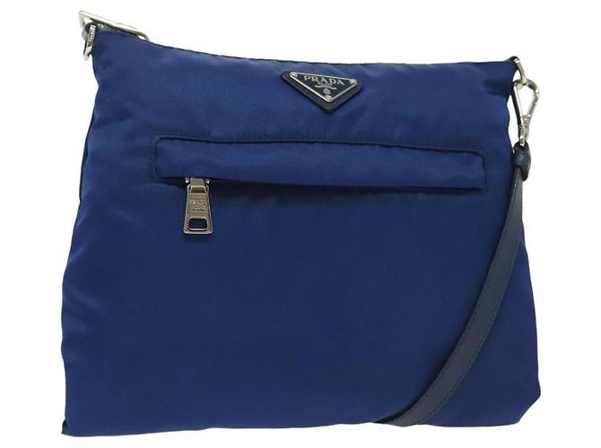 Bolso de Hombro PRADA de Nylon Azul Plata Auténtico 140970
