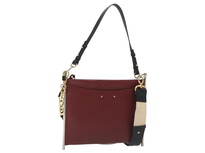 Chloé Bolsa de Ombro de Couro Chloe 2way Bordeaux Ouro Prata Auth bs29200 Dourado