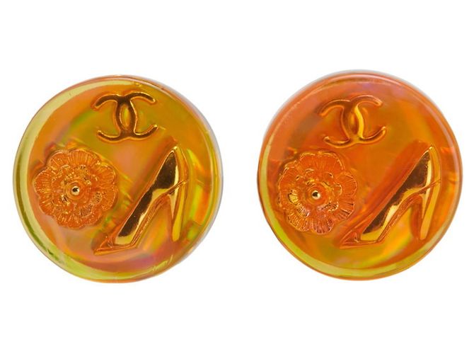 Orecchini Clip Fiore Camelia Marca Coco Chanel D'oro Arancione