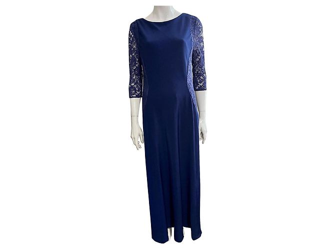 Vera Wang Abendkleid mit Schleppe und Spitzen-Einsätzen Blau