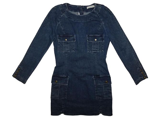 PIERRE BALMAIN LANGARMIGES DENIM-KLEID Blau