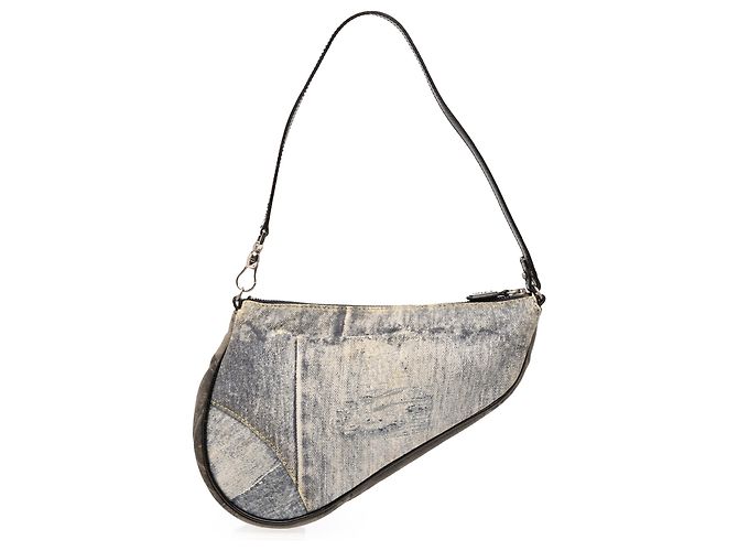 Saddle Pochette in denim stampato mini blu Dior Blu chiaro