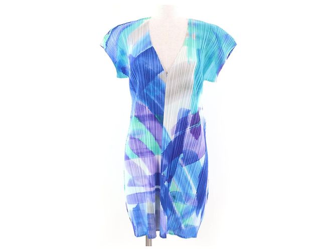 Issey Miyake Wasserfarben Polyester Kleid PLEATS PLEASE Blau