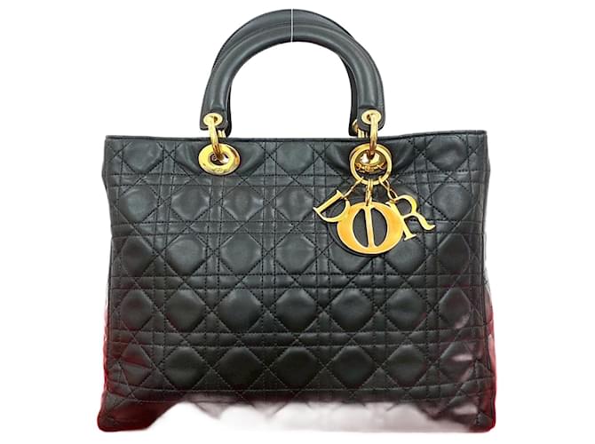 Christian Dior Lady Dior Leather Handbag Black  ref.2520069