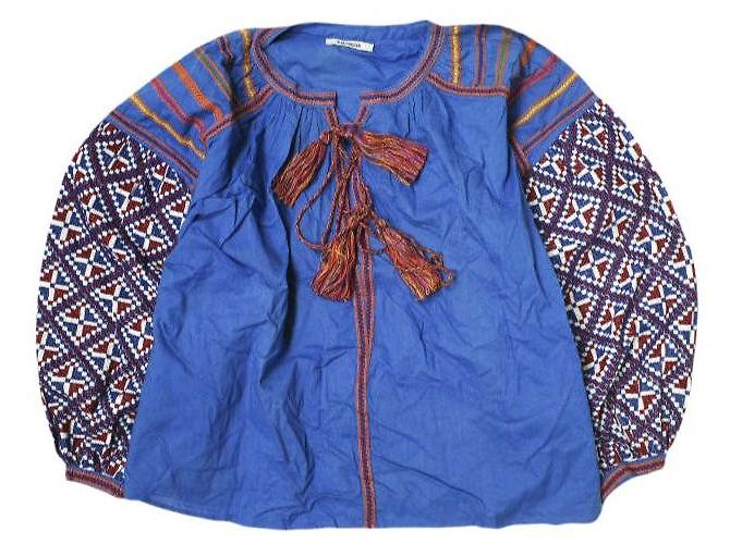 Autre Marque Camicia Balloon in Cotone Ricamata V.DE.VINSTER Blu