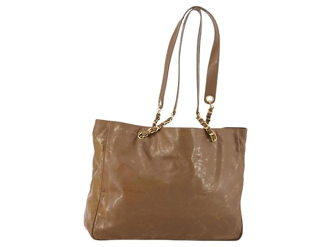 Bolsa Tote CHANEL Esmalte Marrom Ouro CC Auth bs29208 Dourado