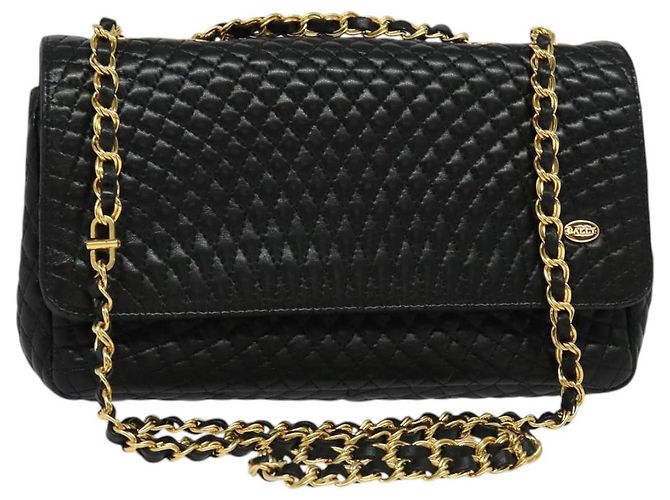 BALLY Borsa a Spalla con Catena Pelle Nera Oro Auth 141002 Nero D'oro