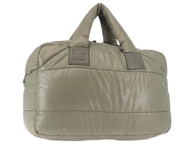 CHANEL Borsa Tote Cocoon Nylon Grigio Argento CC Auth BA5928 Marrone