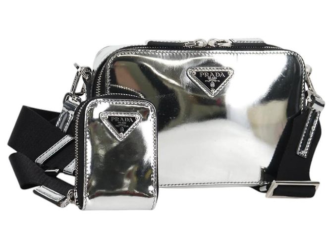 PRADA Bolsa de Ombro de Couro Prata 2VH070 Auth 142285M