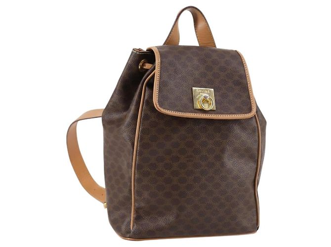 Céline CELINE Macadam Canvas Backpack PVC Leather Brown Gold Auth ep10632 Golden