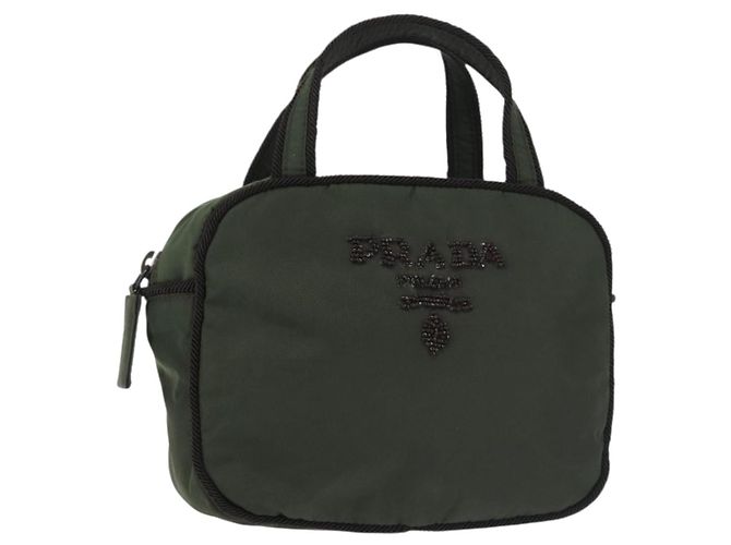 PRADA Bolsa de mão em nylon caqui Auth bs29457