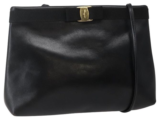 Borsa a Spalla Vala in Pelle Nera e Oro Auth BA6076 di Salvatore Ferragamo Nero D'oro