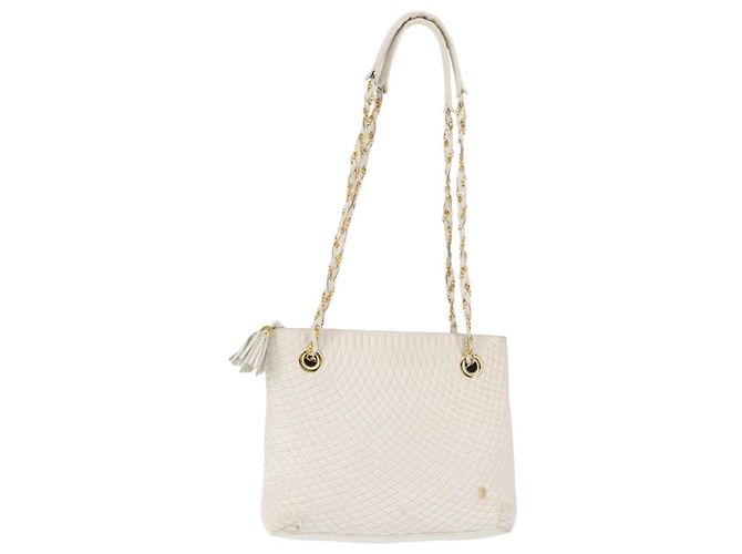 BALLY Bolsa de Ombro de Corrente em Couro Branco e Ouro Auth BA5895 Dourado
