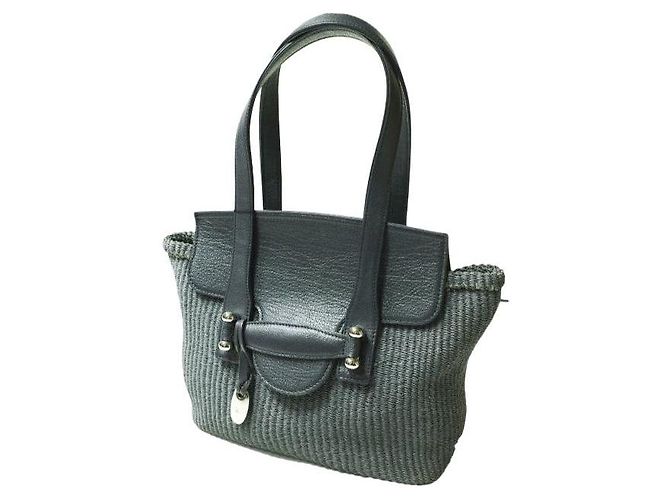 Autre Marque Bolsa tote híbrida de abacá e couro TOFF&LOADSTONE Cinza Azul marinho