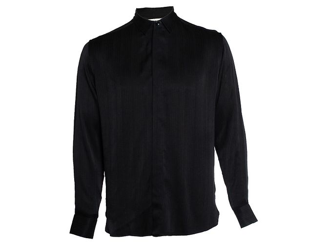 Camisa de seda negra a rayas Saint Laurent Negro