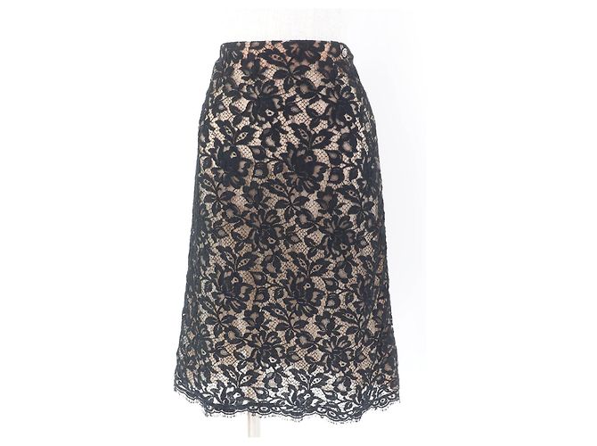 Gonna in seta e pizzo Chanel P64618V60643 Nero