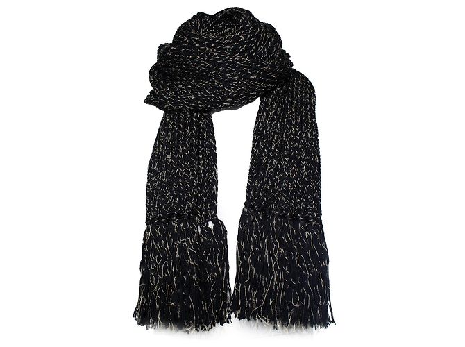 Saint Laurent, chunky knitted oversized scarf Black Golden