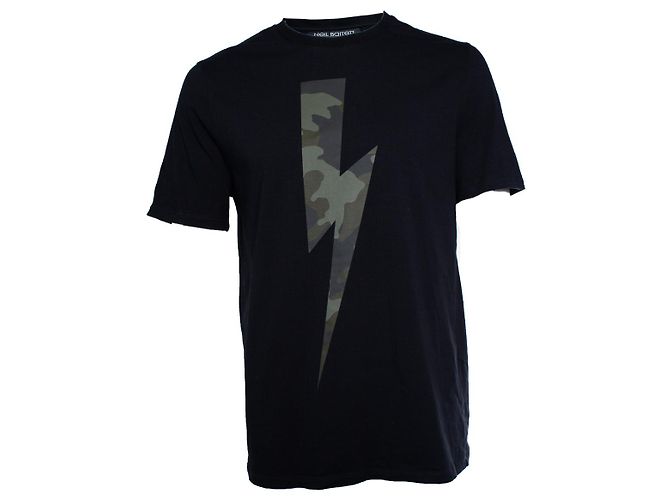 Neil Barrett Neil Barret, thunder print tshirt with camo Black Green