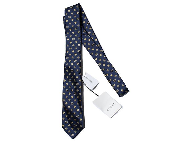 Cravatta stampata Gucci, blu navy e oro D'oro