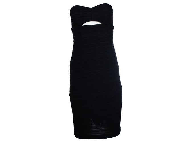 Schulterfreies, geripptes schwarzes Kleid von Nanette Lepore