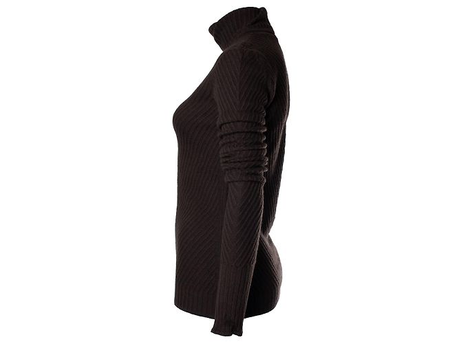 Hermès, gerippter brauner Rollkragenpullover 