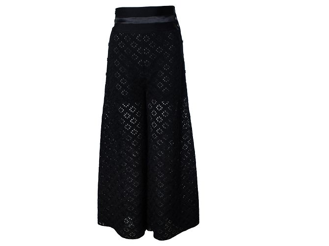 Chanel, calças largas de malha pretas Preto
