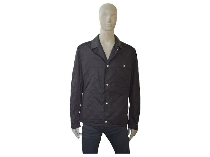 Louis Vuitton Black Quilted & Bull Leather Raincoat Jacket size 54