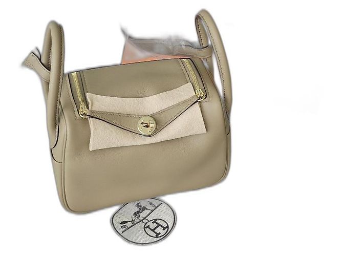 Hermès Mini Lindy II Verso Cuero Swift Beige Marfa Gris antracita