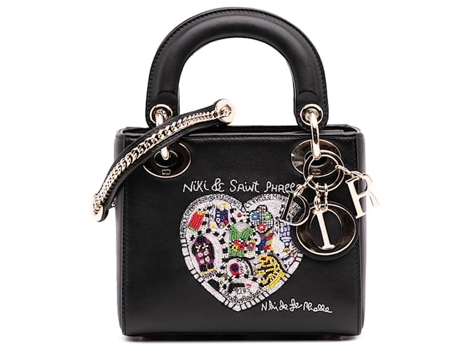 Dior Black Niki De Saint Phalle Mini Calfskin Heart Lady Dior Leather Pony-style calfskin  ref.2522390