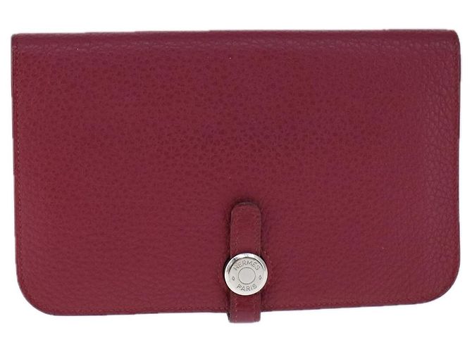 Billetera combinada Dogon Duo de cuero Hermès Roja