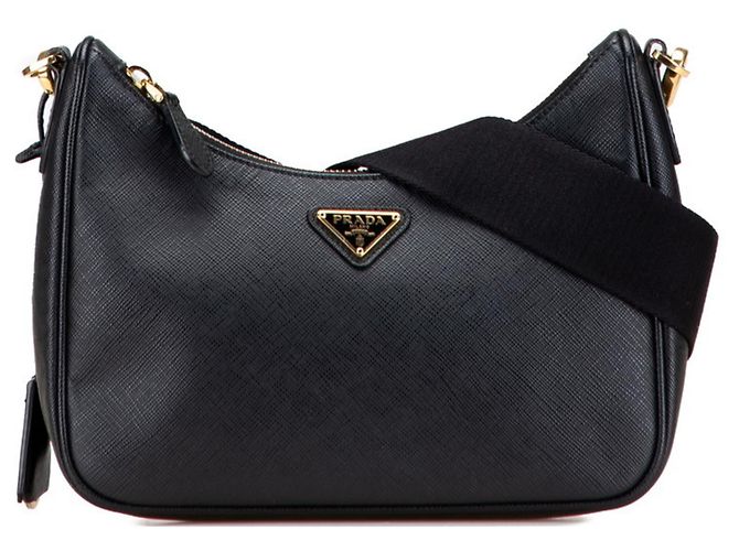 Saffiano Bolsa de ombro com placa de logo triangular Prada Preto 