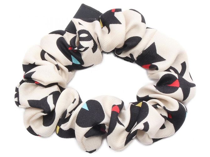 Scrunchie in seta Chanel Nero Multicolore Crudo